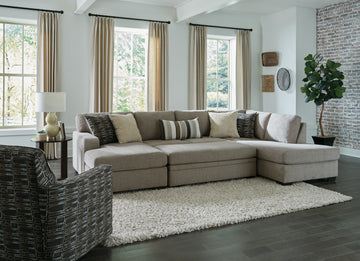 Bri pewter sectional with nested ottoman